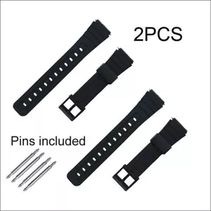 2pcs 18mm bar Band+Spring Rubber Strap Watch For Casio F-94 F94W F105W F106 F91W - Picture 1 of 6