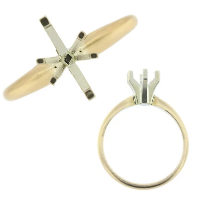 Anillo solitario de compromiso marquesa de oro amarillo de 14 quilates montaje de 6 puntas montura sólida Foto 1 de 4