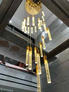 Modern Long Crystal LED Chandelier Villa Staircase Pendant Light Loft Lamp - Picture 1 of 27