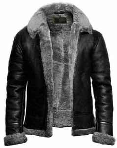 Men Aviator Pilot RAF B3 Flying Bomber Faux Fur Real Lambskin Leather Jacket NL9 - Picture 1 of 7