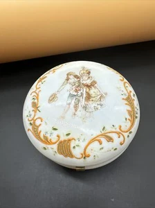 Antique Elite Limoges France Watteau Courting Covered Trinket Powder Box Glows - Picture 1 of 10