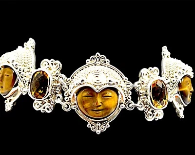 SAJEN СЕРЕБРО РЕЗНОЙ ТИГРОВЫЙ ГЛАЗ И НАТУРАЛЬНЫЙ ЦИТРИН КАМЕНЬ БОГИНЯ ССЫЛКА БРАСЛЕТ - Изображение 1 из 4