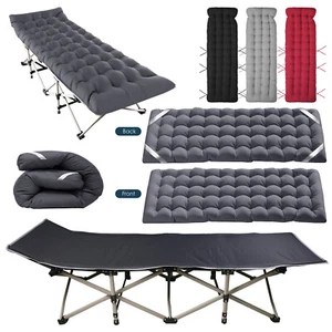 Folding Sleeping Cot Guest Bed with Mattress Portable Camping Lounger Cushion - Picture 1 of 20