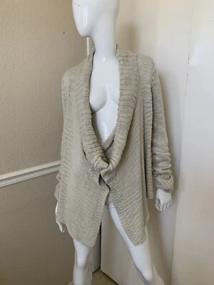 ELEMENT Women's Beige Marled Knit Snap Front Cowl Neck Sweater Cardigan Sz L - Image 1 of 4