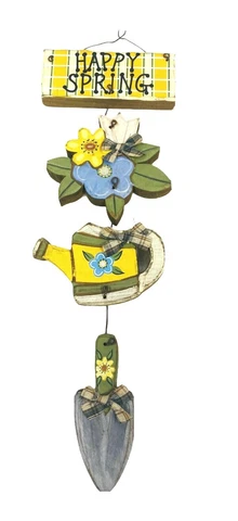 Spring Gardening Wall Hanging Watering Can Flowers Spade Wood Wire Sign Cover