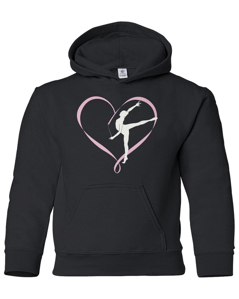 Gymnastics Gymnast Heart Ribbon Love Youth Hoodie Sweatshirt Cute Gift - Image 1 of 1