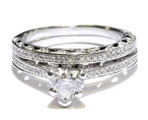 GIA 14k white gold 1ct heart diamond engagement ring wedding band 7.7g scott kay - Imagen 1 de 12