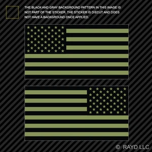 (2x) 4 "Subdued OD Green American Flag Sticker Die Cut Decal USA LH RH mirrored - Imagen 1 de 1
