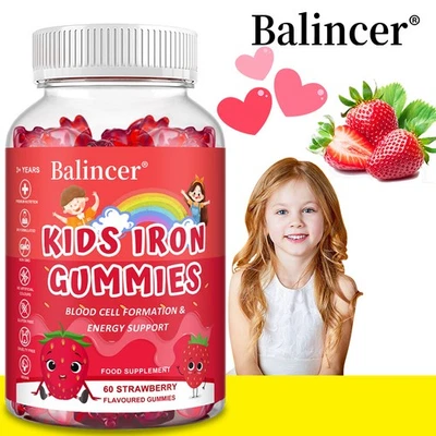 Caramelos gomosos con sabor a fresa para niños -Contiene vitamina C + hierro - Paquete de 3 Foto 1 de 4