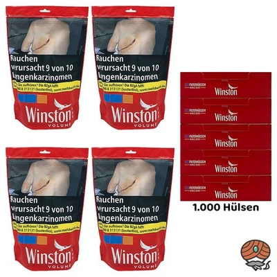 Winston Red/Rot Tabak/Volumentabak Beutel 4x 100g + 1000 Winston Filterhülsen - Bild 1 von 3