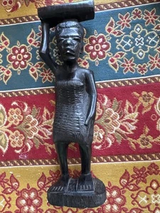 AFRICAN HAND CARVED EBONY WOOD WOMAN KENYA 8” TALL - Picture 1 of 5