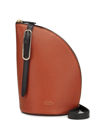 SMYTHSON of Bond St Quarter-Moon Brown cross grain Leather Crossbody Bag handbag - Image 1 of 4