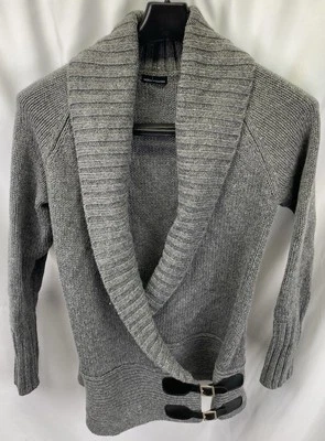 MODA INTERNATIONAL ЖЕНЩИН MED. ШЕРСТЯНАЯ СМЕСЬ СЕРЫЙ КАРДИГАН СВИТЕР ПРЯЖКИ - Изображение 1 из 4