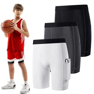 3 Pack Youth Boys Compression Shorts with Side Pockets Performance Base Layer... - Picture 1 of 6