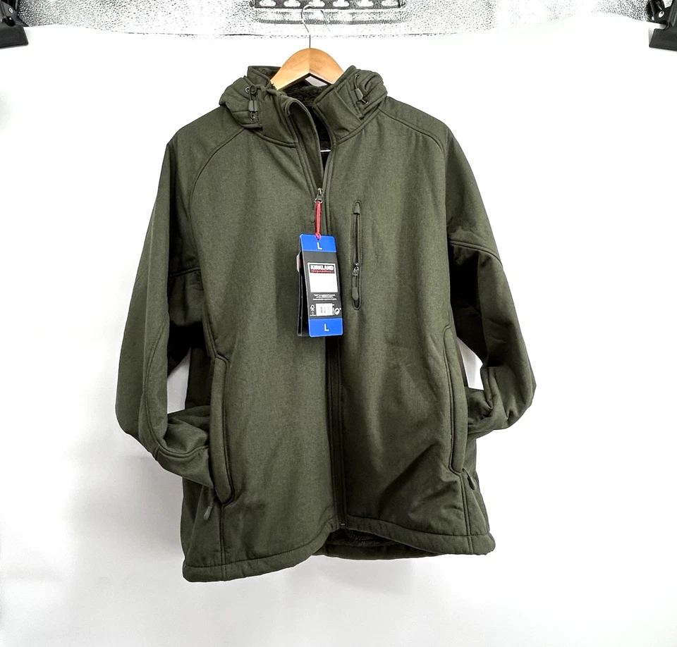 NWT Kirkland Signature Men's Large Army Green softshell lined Fleece stretch - Image 1 of 4