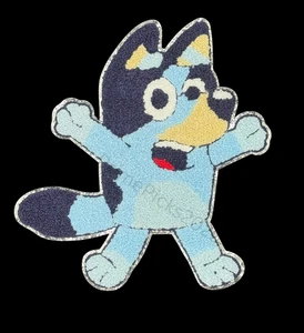 ๐ Blue Cartoon Dog Chenille Patch w/ Glitter Trim | Iron-On Applique | 9.5x8.5 - Picture 1 of 10