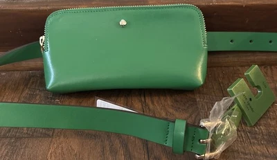 Kate Spade Zip Top Leather Belt Bag Fanny Pack Size S/M Green Deep Jade - Image 1 of 4