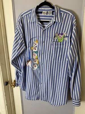 Hombre L Vintage Disney Blancanieves/Siete Enanos Despojado Abotonado Foto 1 de 4