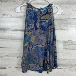 Camiseta sin mangas Tori Richard Honolulu para damas con estampado de puntos de pescado talla XXS - Imagen 1 de 9