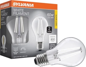 Sylvania A19 Clear LED White Filament Bulb, 2 Pack - A19, Soft 2700k - Picture 1 of 9