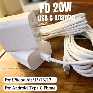 For iPhone Air 17 16 15 Pro Samsung PD 20W USB C Fast Charger Block Type C Cable - Picture 1 of 17