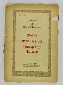 A S W ROSENBACH / CATALOGUE OF RARE AND IMPORTANT BOOKS MANUSCRIPTS 1st ed 1916 - Photo 1/8