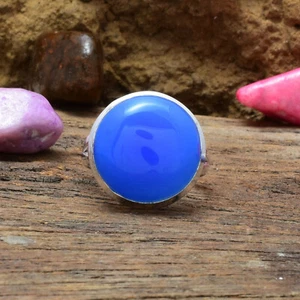 Adorable Azul Calcedonia Gema 925 Plata de Ley Handmade Anillo Todos los Tamaños - Imagen 1 de 3