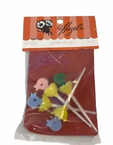 Vintage Haselnuss Küken im Ei 4 Stück Cupcake Picks gemischte Farben New Old Stock - Bild 1 von 3