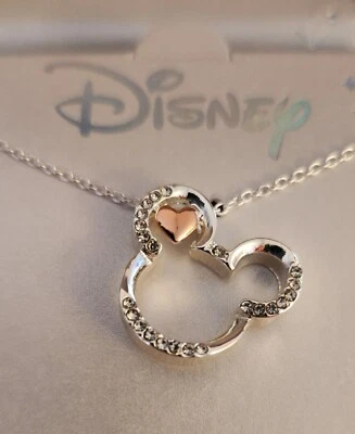 Disney Mickey Mouse Necklace Two Tone Crystals Heart Gift Graduation Birthday - Image 1 of 4