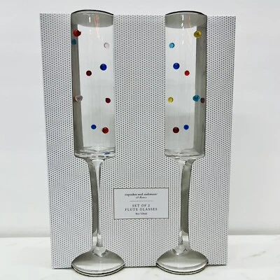 CUPCAKES AND CASHMERE Cupcakes & Cashmere Set of 2 Champagne Flutes Glasses Colorful Beaded Dots 3D