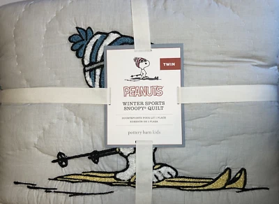 Pottery Barn Kids & Peanuts Winter Sports Snoopy Quilt TWIN Christmas Skiing - Image 1 of 3