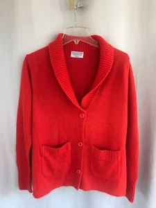 Vintage Sears Button Up Sweater Cardigan Women Orange Red Orlon Acrylic Pockets - Picture 1 of 3