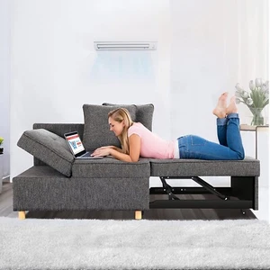 Convertible Sleeper Sofa Bed, 4-in-1 Linen Fabric Sleeper Couch Pull Out Bed A++ - Picture 1 of 9