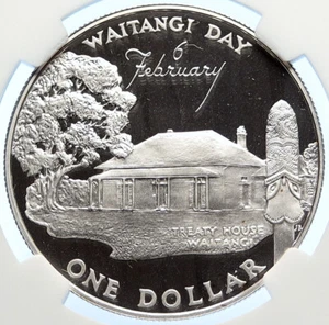 1977 NEW ZEALAND Elizabeth II WAITANGI DAY Proof Silver Dollar Coin NGC i106313 - Picture 1 of 5