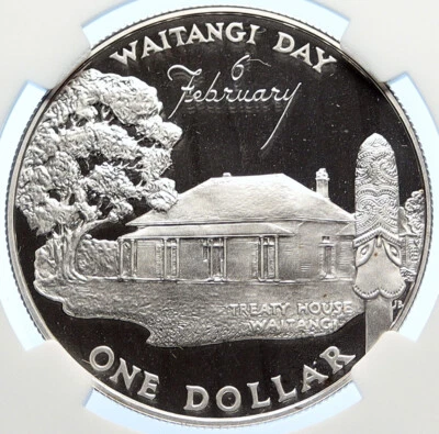 Moneda de dólar de plata 1977 NUEVA ZELANDA DÍA WAITANGI prueba NGC i106313 Foto 1 de 4