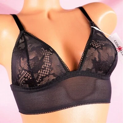 Cosabella Black Forza Triangle Bralette Nylon mesh NWT wireless bra sz S MSRP$69 - Image 1 of 3