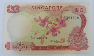 SINGAPORE RARE ORCHID (1967-73) $10 TEN DOLLARS PREFIX B 1st ISSUE BANK NOTE - Picture 1 of 3