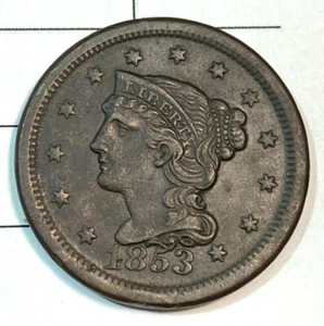 1853/3 Large Cent Nice Original AU CHRC - Picture 1 of 2