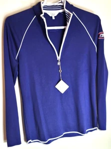 Maglione golf donna nuovo con etichette Clover By Bobby Jones 1/4 zip taglia LG blu navy ricamato - Foto 1 di 12