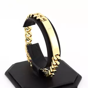 Vintage Solid 9Ct Gold 53.5g Flat Curb Link Identity ID Bracelet 8 3/4'' - Picture 1 of 14