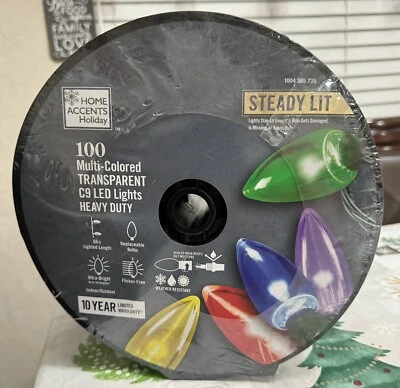 Home Accents 100 Multicolor Transparent C9 LED Lights Heavy duty Steady Lit"NEW" - Image 1 of 4