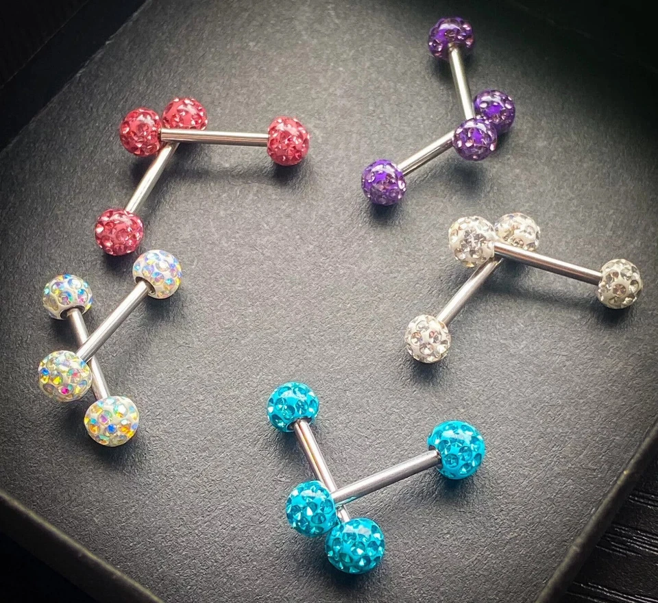 PAR de bolas pavimentadas de cristal recubiertas de epoxi anillos para pezones barras para lengua Int. Roscado Foto 1 de 1