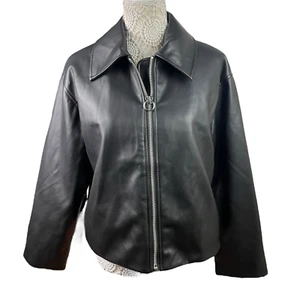 ASOS Faux Leather Jacket Women's UK Size 6 Black Zip Front Oversized Big Collar - Picture 1 of 8