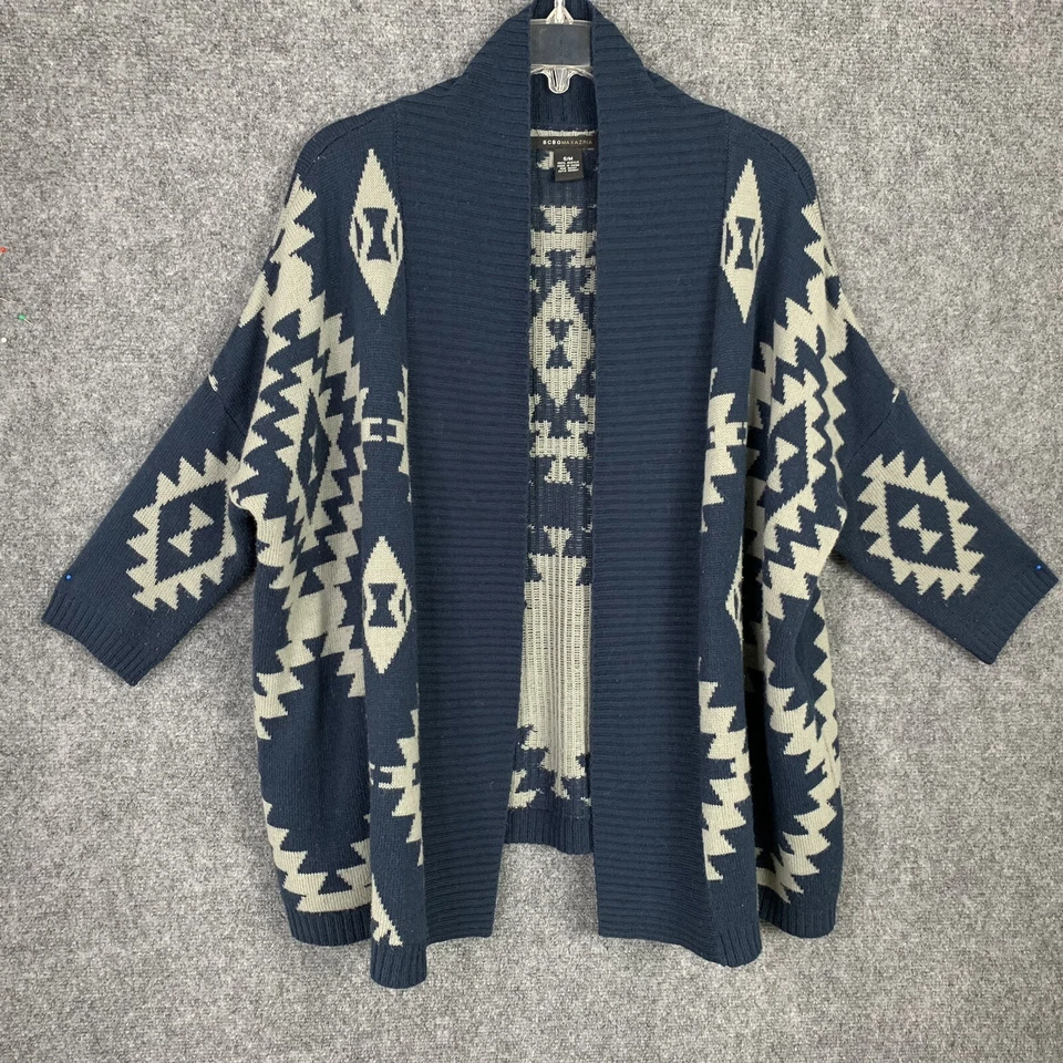 Cárdigan BCBG Maxazria cuello chal mujer S azul gris patrón SW manga 3/4 Foto 1 de 4