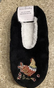 Vera Bradley Cozy Life Slippers French Hens Black Small New - Picture 1 of 6