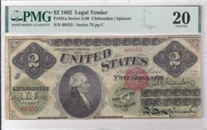 1862 Legal Tender $2 Note Fr 41a PMG 20 Chittenden Spinner Series 3-88 - Picture 1 of 2