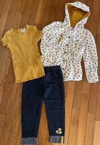Little Lass Fall Floral Denim Outfit 3 Piece Set Jacket Shirt Leggings Yellow 6x - Picture 1 of 11