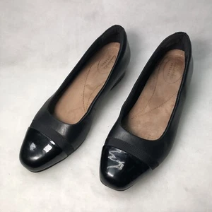 Clarks artisan black leather cap toe flats sz 7.5 - Picture 1 of 10
