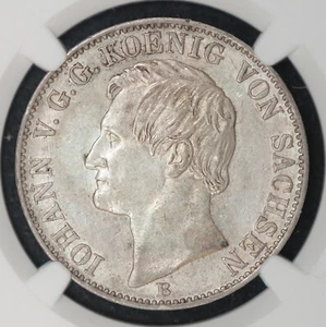 1860 B GERMANY SAXONY TALER Thaler NGC AU 58, Dr. Max Blaschegg Coll - Picture 1 of 3