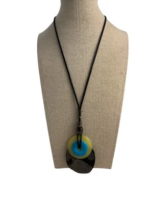 RLM Robert Lee Miller Brass Pendant Necklace Leather Cord Sterling Bead Modern - Image 1 of 4